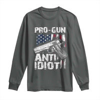 Pro Gun Anti Idiot Long Sleeve Shirt Vintage American Flag 2nd Amendment - Wonder Print Shop