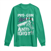 Pro Gun Anti Idiot Long Sleeve Shirt Vintage American Flag 2nd Amendment - Wonder Print Shop