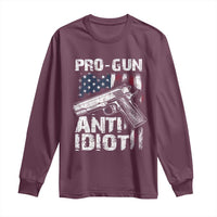 Pro Gun Anti Idiot Long Sleeve Shirt Vintage American Flag 2nd Amendment - Wonder Print Shop