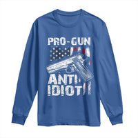 Pro Gun Anti Idiot Long Sleeve Shirt Vintage American Flag 2nd Amendment - Wonder Print Shop