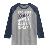 Pro Gun Anti Idiot Raglan Shirt Vintage American Flag 2nd Amendment - Wonder Print Shop