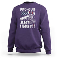 Pro Gun Anti Idiot Sweatshirt Vintage American Flag 2nd Amendment - Wonder Print Shop