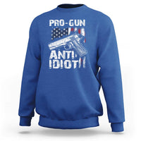 Pro Gun Anti Idiot Sweatshirt Vintage American Flag 2nd Amendment - Wonder Print Shop