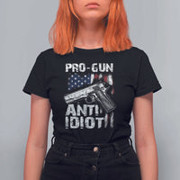 Pro Gun Anti Idiot T Shirt For Women Vintage American Flag 2nd Amendment - Wonder Print Shop