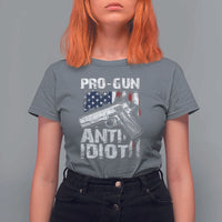 Pro Gun Anti Idiot T Shirt For Women Vintage American Flag 2nd Amendment - Wonder Print Shop