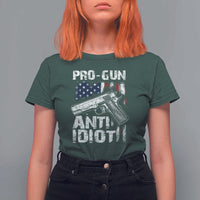 Pro Gun Anti Idiot T Shirt For Women Vintage American Flag 2nd Amendment - Wonder Print Shop