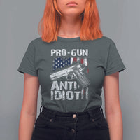 Pro Gun Anti Idiot T Shirt For Women Vintage American Flag 2nd Amendment - Wonder Print Shop