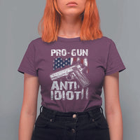 Pro Gun Anti Idiot T Shirt For Women Vintage American Flag 2nd Amendment - Wonder Print Shop