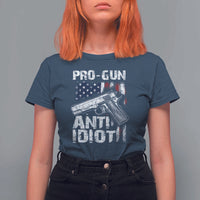 Pro Gun Anti Idiot T Shirt For Women Vintage American Flag 2nd Amendment - Wonder Print Shop
