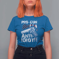 Pro Gun Anti Idiot T Shirt For Women Vintage American Flag 2nd Amendment - Wonder Print Shop