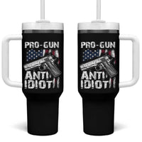 Pro Gun Anti Idiot Tumbler With Handle Vintage American Flag 2nd Amendment - Wonder Print Shop