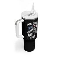 Pro Gun Anti Idiot Tumbler With Handle Vintage American Flag 2nd Amendment - Wonder Print Shop