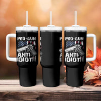 Pro Gun Anti Idiot Tumbler With Handle Vintage American Flag 2nd Amendment - Wonder Print Shop