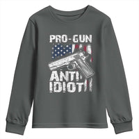 Pro Gun Anti Idiot Youth Sweatshirt Vintage American Flag 2nd Amendment - Wonder Print Shop