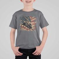 Patiotic Bull Rider Vintage Bull Riding Cowboy American Flag T Shirt For Kid