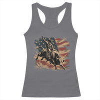 Patiotic Bull Rider Vintage Bull Riding Cowboy American Flag Racerback Tank Top