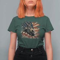 Patiotic Bull Rider Vintage Bull Riding Cowboy American Flag T Shirt For Women