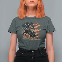 Patiotic Bull Rider Vintage Bull Riding Cowboy American Flag T Shirt For Women