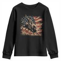 Patiotic Bull Rider Vintage Bull Riding Cowboy American Flag Youth Sweatshirt