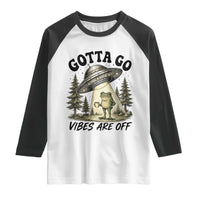 Funny Frog Alien Abduction Raglan Shirt Gotta Go Vibes Are Off UFO Forest