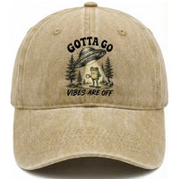 Funny Frog Alien Abduction Washed Cotton Baseball Cap Gotta Go Vibes Are Off UFO Forest