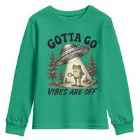 Funny Frog Alien Abduction Youth Sweatshirt Gotta Go Vibes Are Off UFO Forest