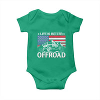 Life Is Better Off Road Car Baby Onesie American Flag Mountain Adventure - Wonder Print Shop