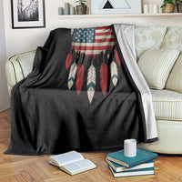 Native American Vintage Feathers USA Flag Throw Blanket - Wonder Print Shop