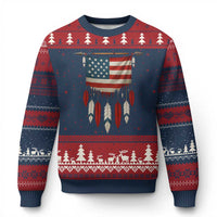 Native American Vintage Feathers USA Flag Ugly Christmas Sweater - Wonder Print Shop