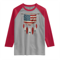 Native American Vintage Feathers USA Flag Raglan Shirt - Wonder Print Shop