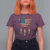 Native American Vintage Feathers USA Flag T Shirt For Women - Wonder Print Shop