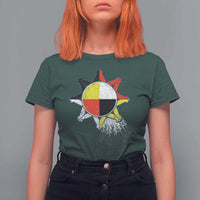 Oglala Lakota Native American Medicine Wheel Feathers T Shirt For Women - Wonder Print Shop