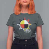 Oglala Lakota Native American Medicine Wheel Feathers T Shirt For Women - Wonder Print Shop