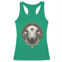 Native American White Buffalo And Eagle Feathers Racerback Tank Top - Wonder Print Shop