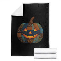 Halloween Blue Denim Patchwork Spooky Pumpkin Throw Blanket - Wonder Print Shop