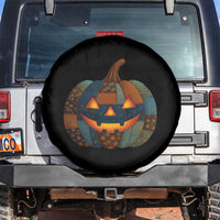 Halloween Blue Denim Patchwork Spooky Pumpkin Spare Tire Cover - Wonder Print Shop