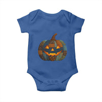 Halloween Blue Denim Patchwork Spooky Pumpkin Baby Onesie - Wonder Print Shop