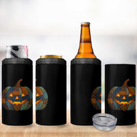 Halloween Blue Denim Patchwork Spooky Pumpkin 4 in 1 Can Cooler Tumbler - Wonder Print Shop