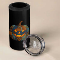 Halloween Blue Denim Patchwork Spooky Pumpkin 4 in 1 Can Cooler Tumbler - Wonder Print Shop