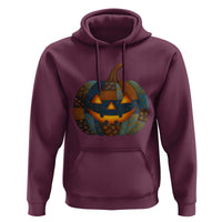 Halloween Blue Denim Patchwork Spooky Pumpkin Hoodie - Wonder Print Shop