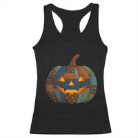 Halloween Blue Denim Patchwork Spooky Pumpkin Racerback Tank Top - Wonder Print Shop