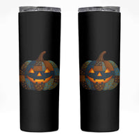 Halloween Blue Denim Patchwork Spooky Pumpkin Skinny Tumbler - Wonder Print Shop