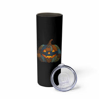 Halloween Blue Denim Patchwork Spooky Pumpkin Skinny Tumbler - Wonder Print Shop
