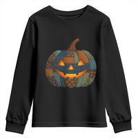 Halloween Blue Denim Patchwork Spooky Pumpkin Youth Sweatshirt - Wonder Print Shop
