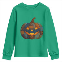Halloween Blue Denim Patchwork Spooky Pumpkin Youth Sweatshirt - Wonder Print Shop