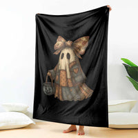 Halloween Vintage Denim Patchwork Spooky Ghost Coquette Throw Blanket - Wonder Print Shop