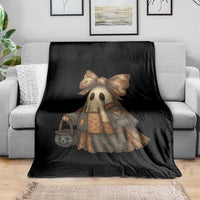 Halloween Vintage Denim Patchwork Spooky Ghost Coquette Throw Blanket - Wonder Print Shop