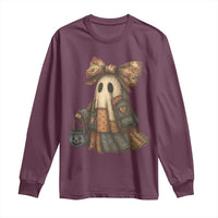 Halloween Vintage Denim Patchwork Spooky Ghost Coquette Long Sleeve Shirt - Wonder Print Shop