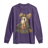 Halloween Vintage Denim Patchwork Spooky Ghost Coquette Long Sleeve Shirt - Wonder Print Shop