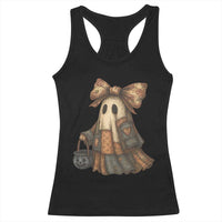 Halloween Vintage Denim Patchwork Spooky Ghost Coquette Racerback Tank Top - Wonder Print Shop